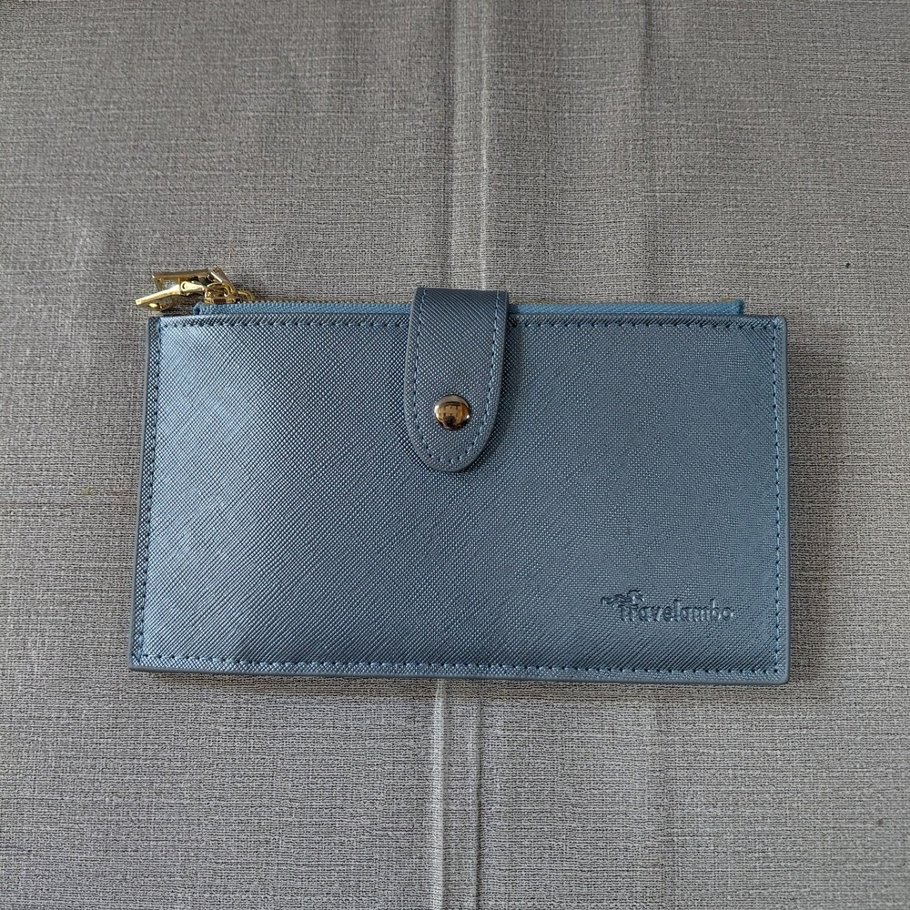 Travelambo RFID Blocking Bifold Multi Card Wallet With Zipper Pocket Gold Blue